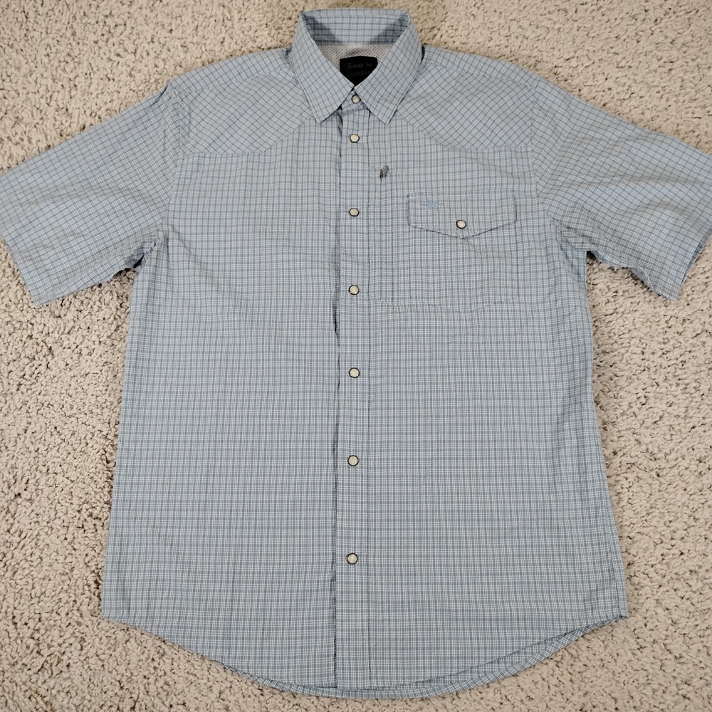 Texas Standard Shirt Mens Medium Blue Western Pearl Snap Performance Bamboo